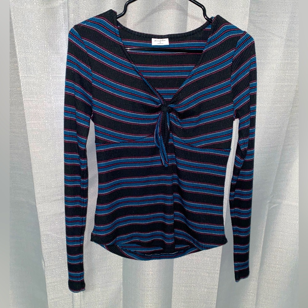 Others Follow Long Sleeve Stripped Tie Top
